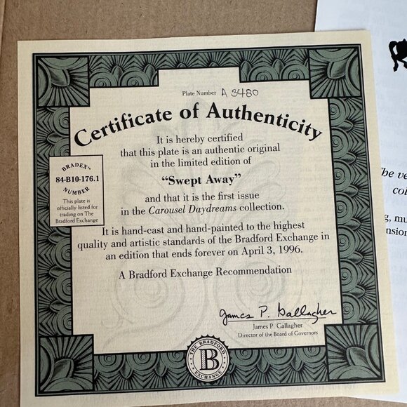 1994 The Bradford Exchange - Carousel Daydreams Musical Plate "Swept Away" - Picture 8 of 9